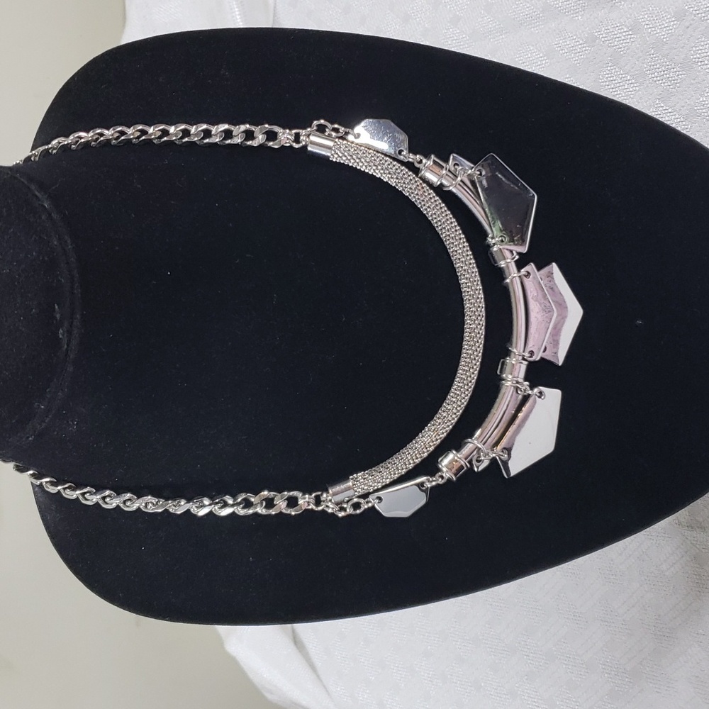 WHBM bold layered chunky silver modernist necklace choker